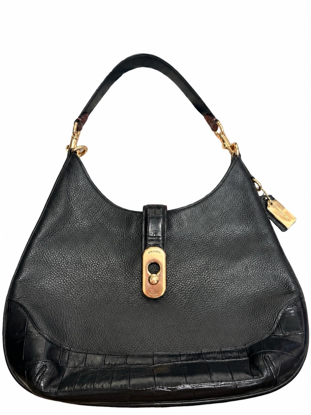 Coach Amber Hobo F48636 Black Exotic Mix Pebbled Leather Shoulder Bag